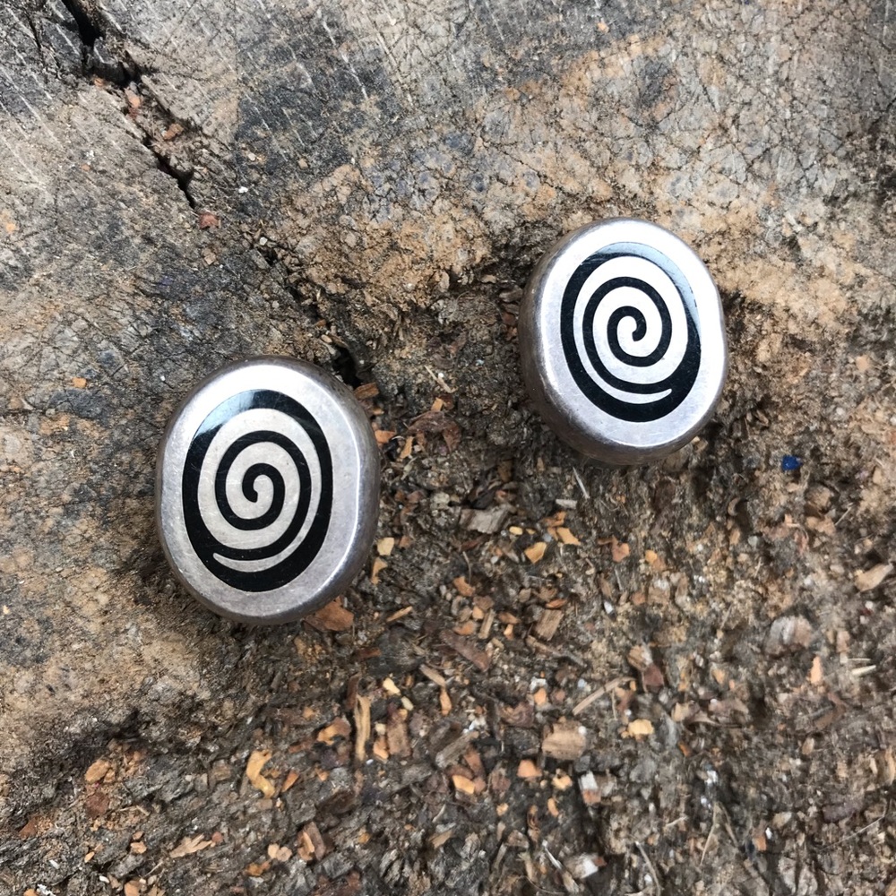 vintage sterling earrings swirl clip on Varga - Picture 3 of 8